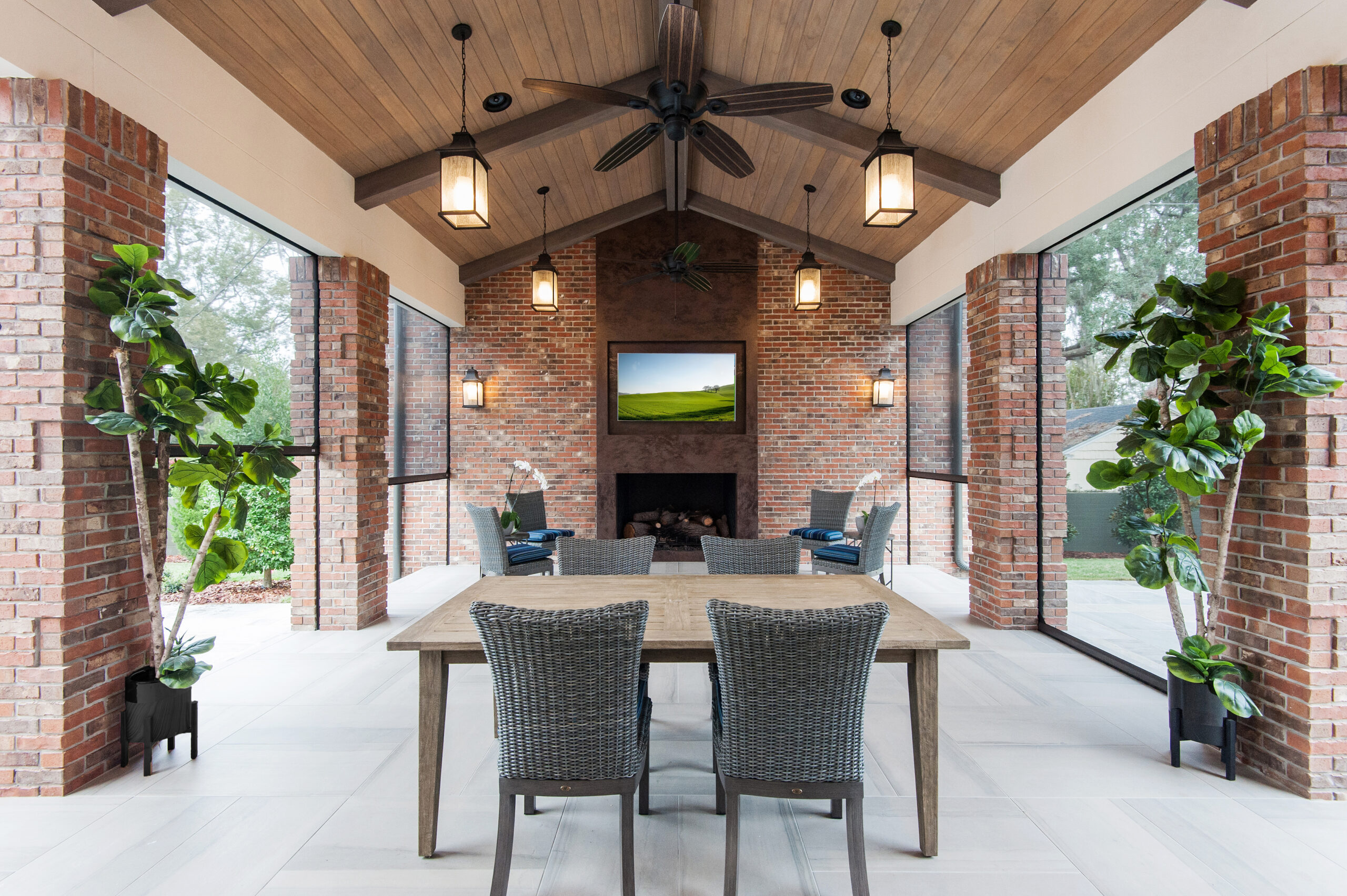 Phantom motorized retractable screens installed in an outdoor living space